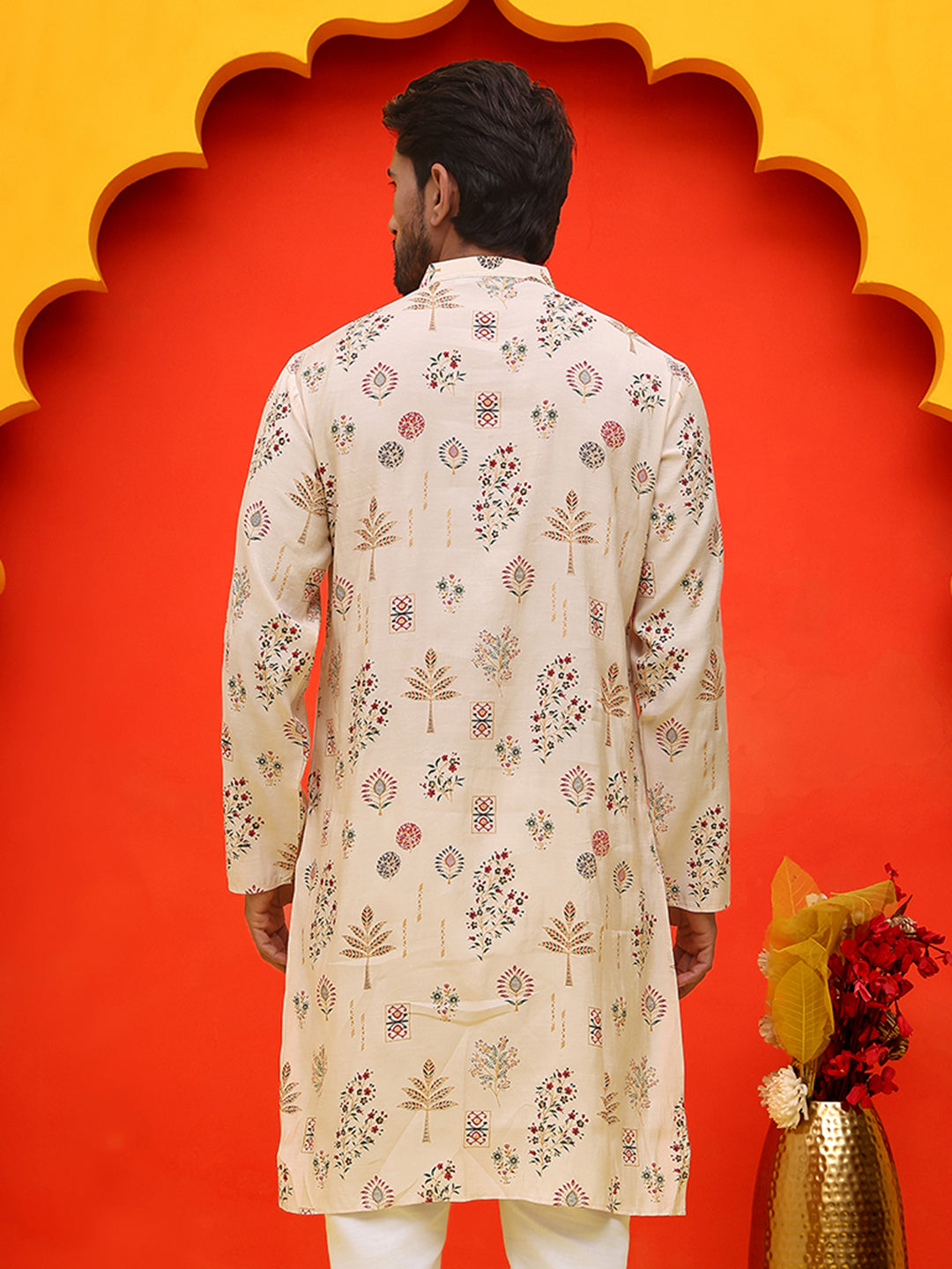 Printed Silk Blend Straight Kurtas ( KO 5218 Cream )