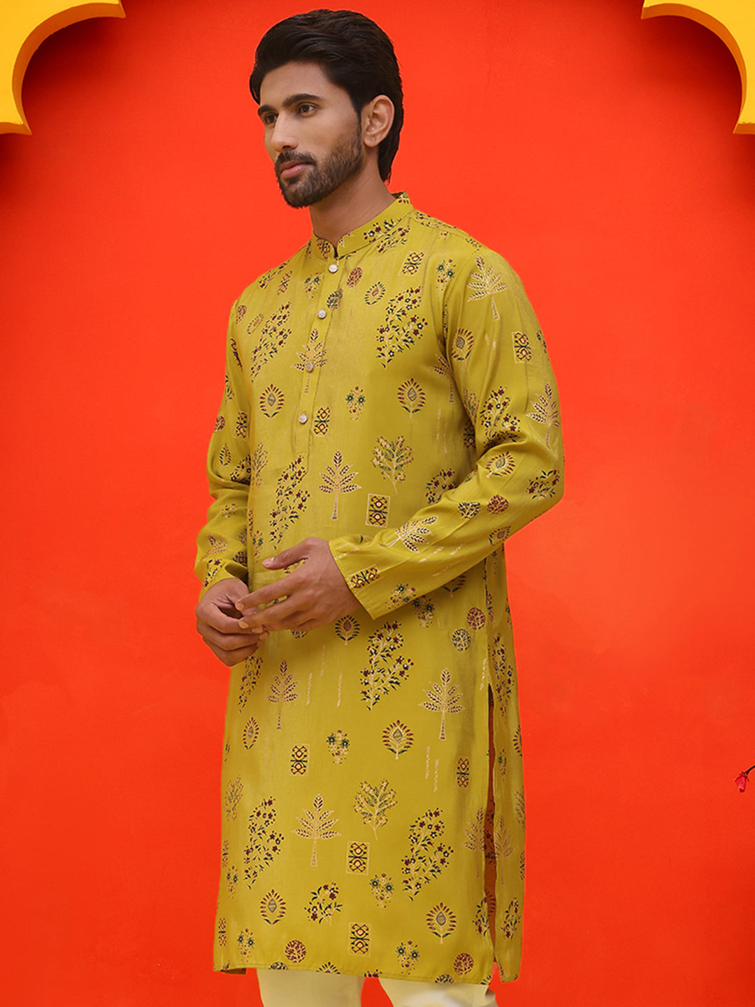 Printed Silk Blend Straight Kurtas ( KO 5218 Mustard )