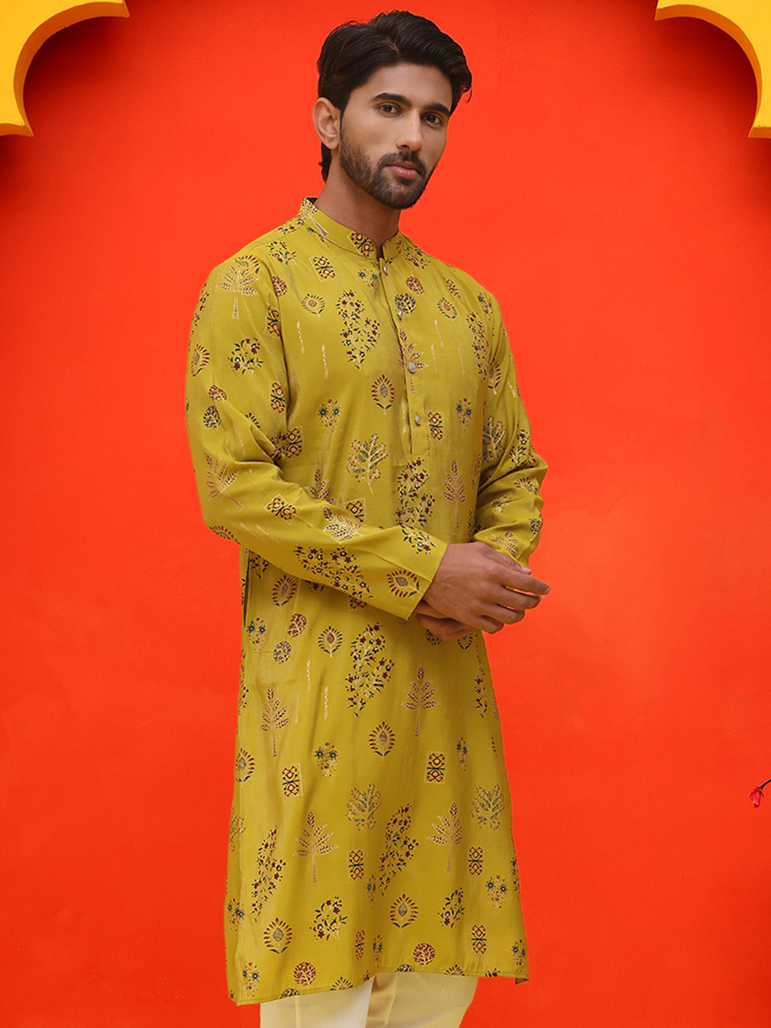 Printed Silk Blend Straight Kurtas ( KO 5218 Mustard )