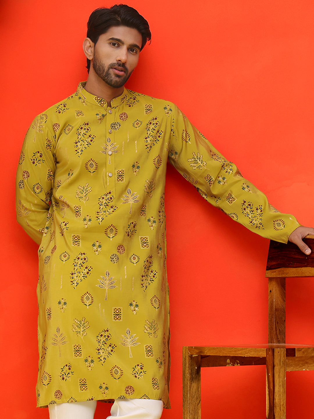 Printed Silk Blend Straight Kurtas ( KO 5218 Mustard )