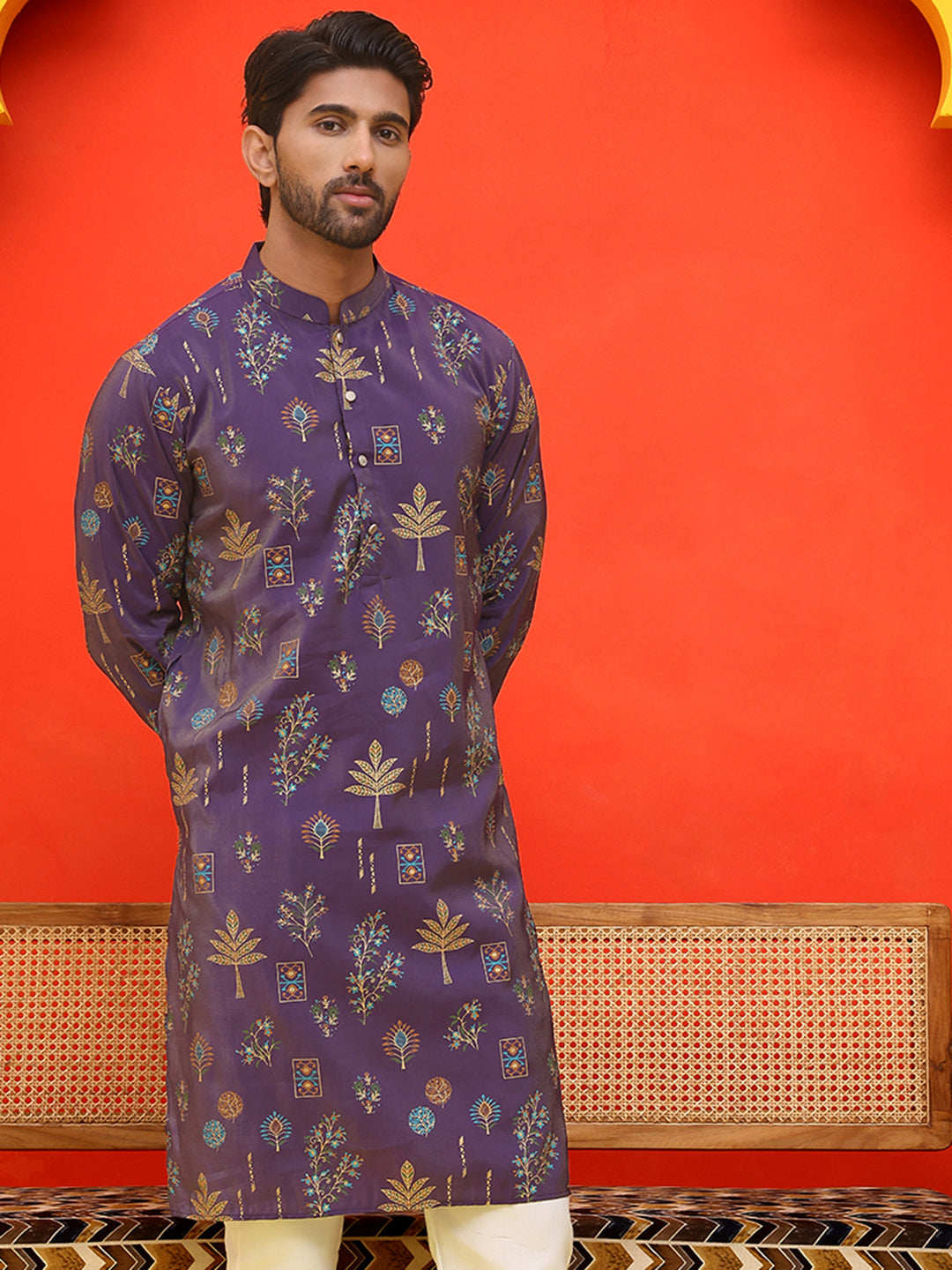 Printed Silk Blend Straight Kurtas ( KO 5218 Purple )