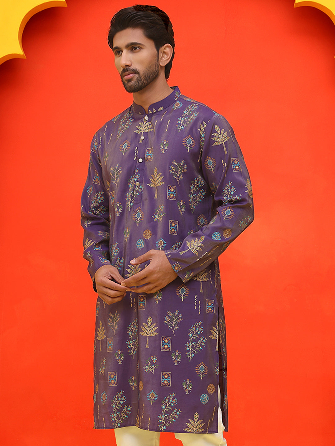 Printed Silk Blend Straight Kurtas ( KO 5218 Purple )