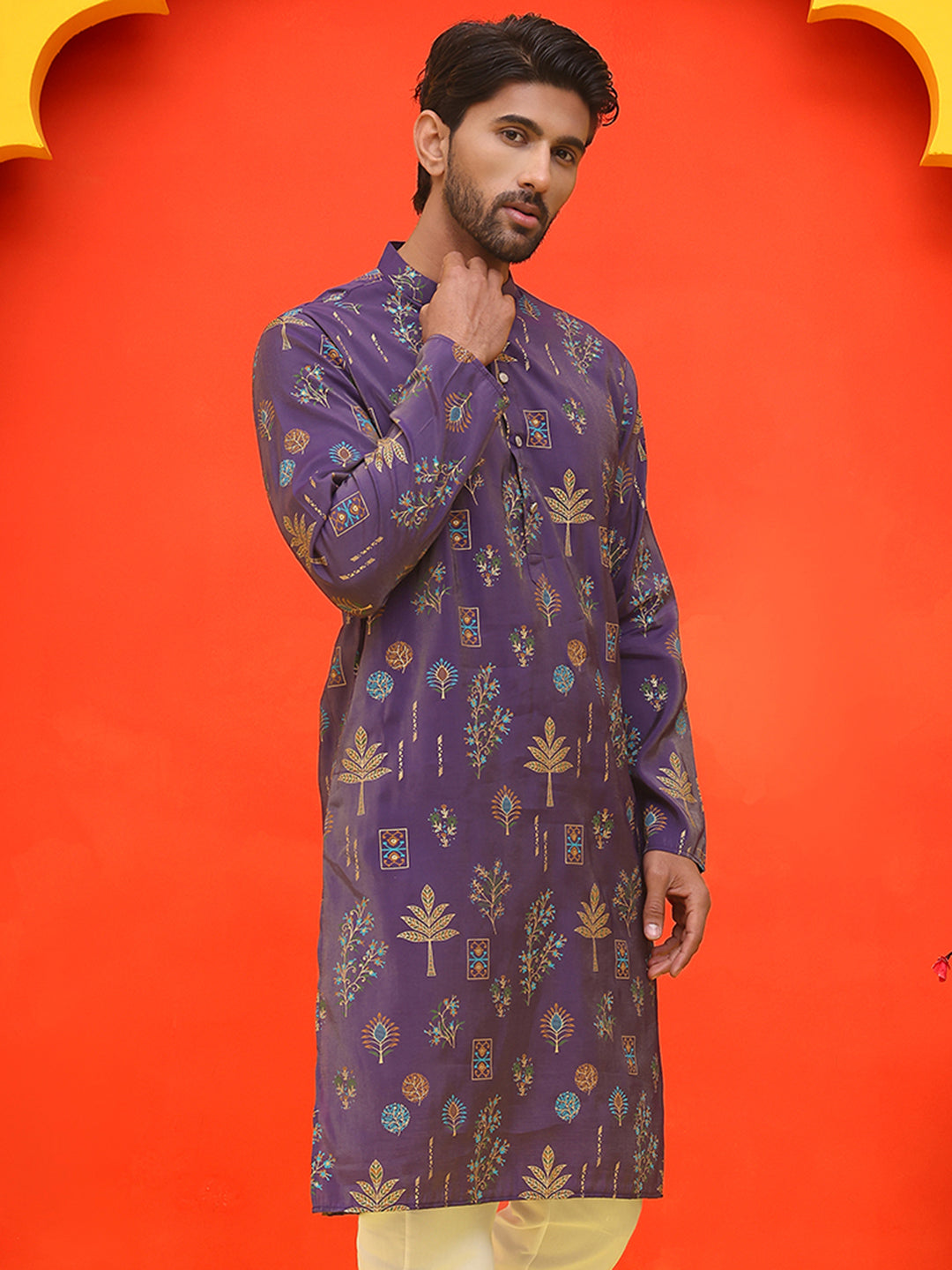 Printed Silk Blend Straight Kurtas ( KO 5218 Purple )