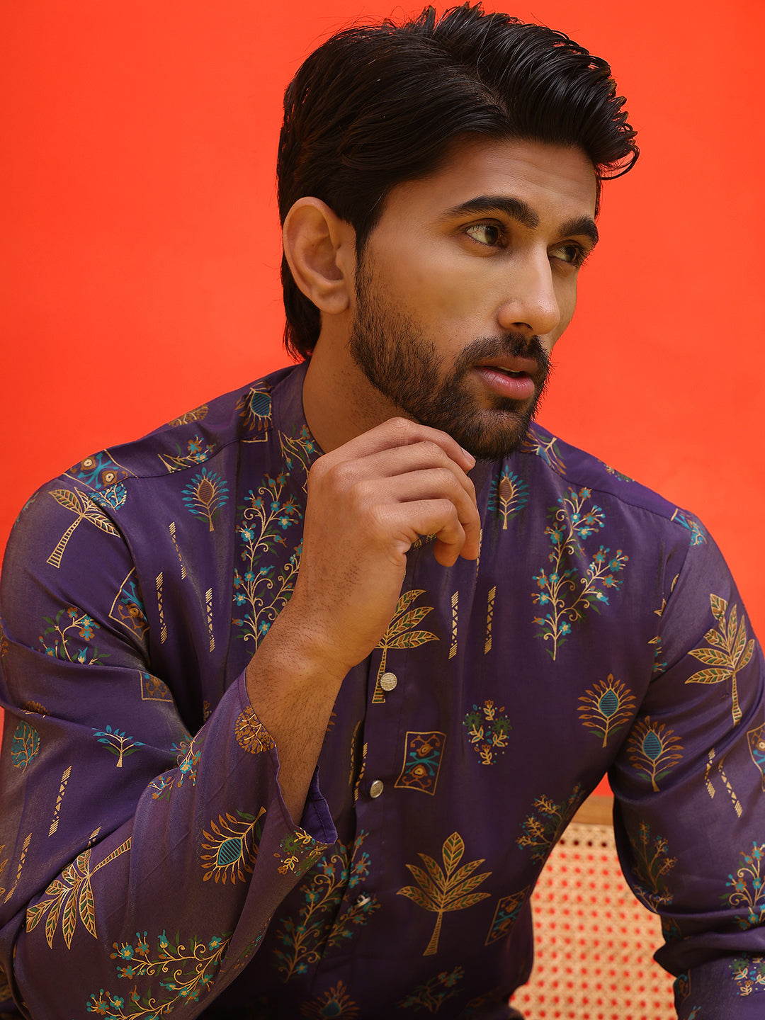 Printed Silk Blend Straight Kurtas ( KO 5218 Purple )