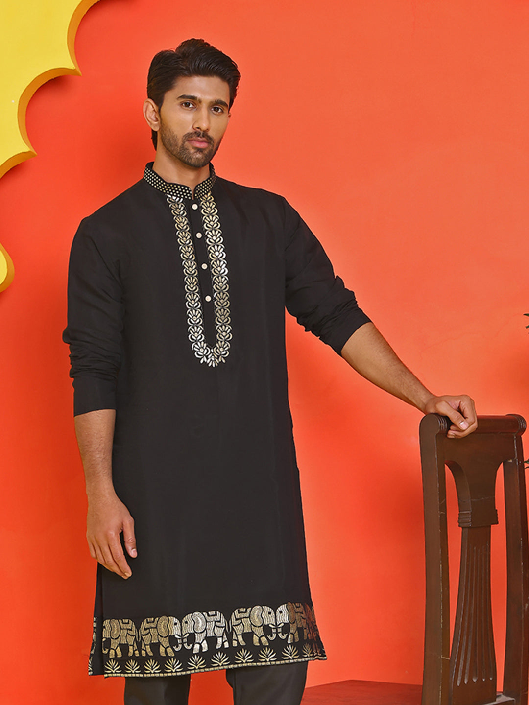 Embroidered Chikankari Kurtas For Men ( KO 5219 Black )