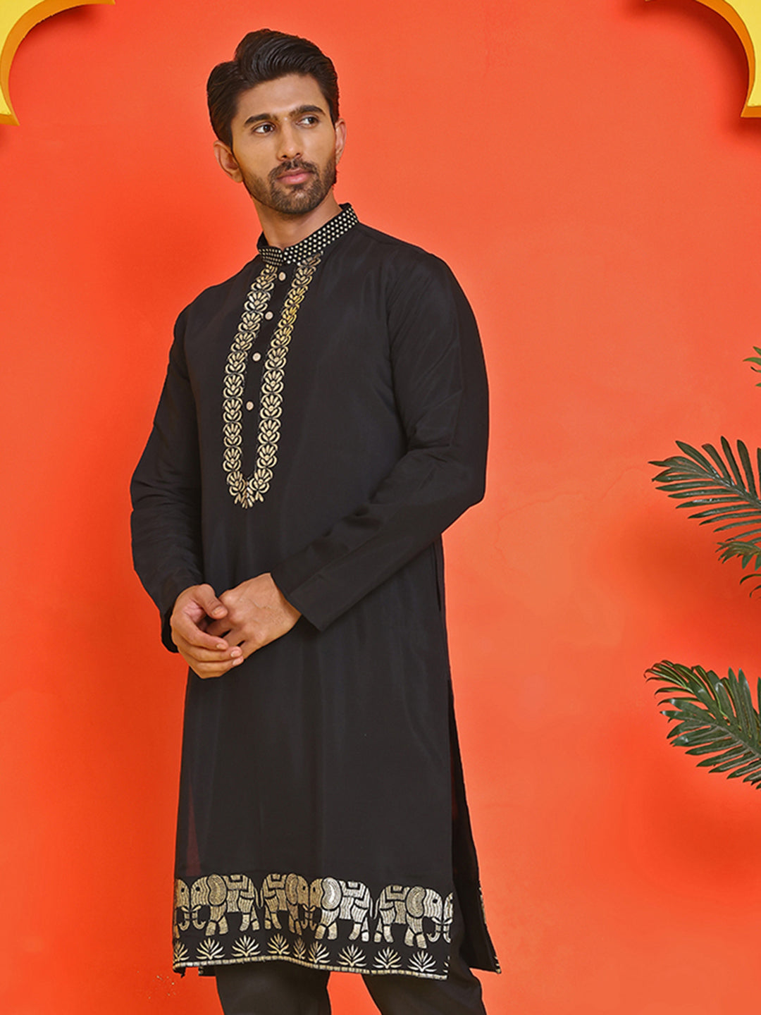 Embroidered Chikankari Kurtas For Men ( KO 5219 Black )