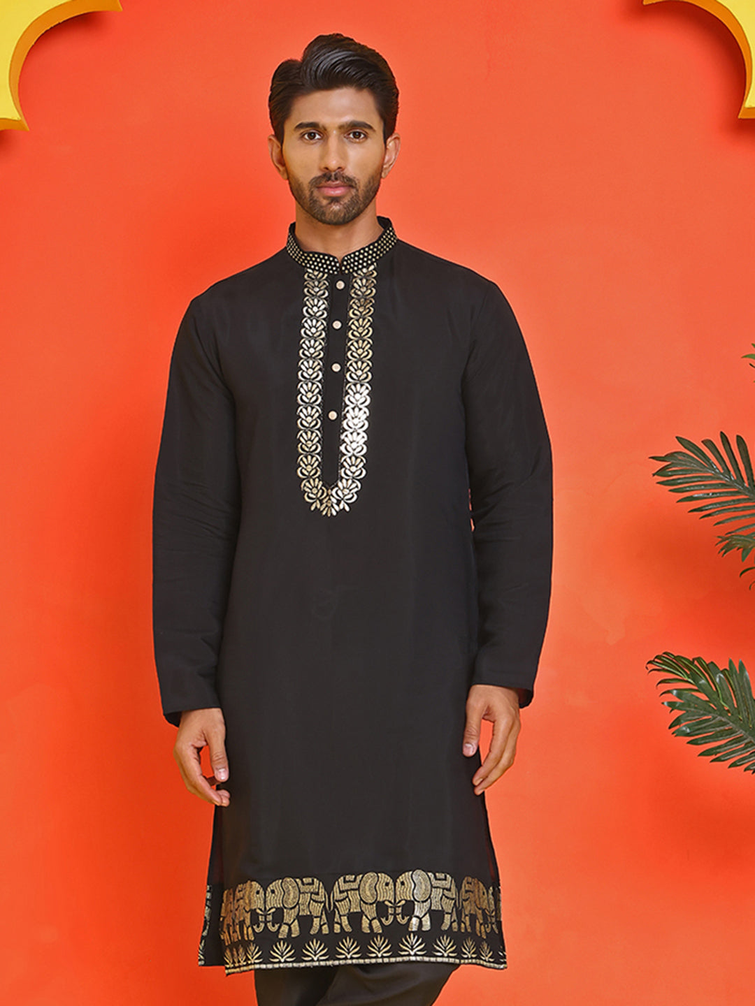Embroidered Chikankari Kurtas For Men ( KO 5219 Black )