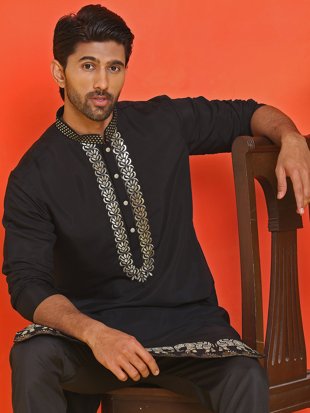 Embroidered Chikankari Kurtas For Men ( KO 5219 Black )