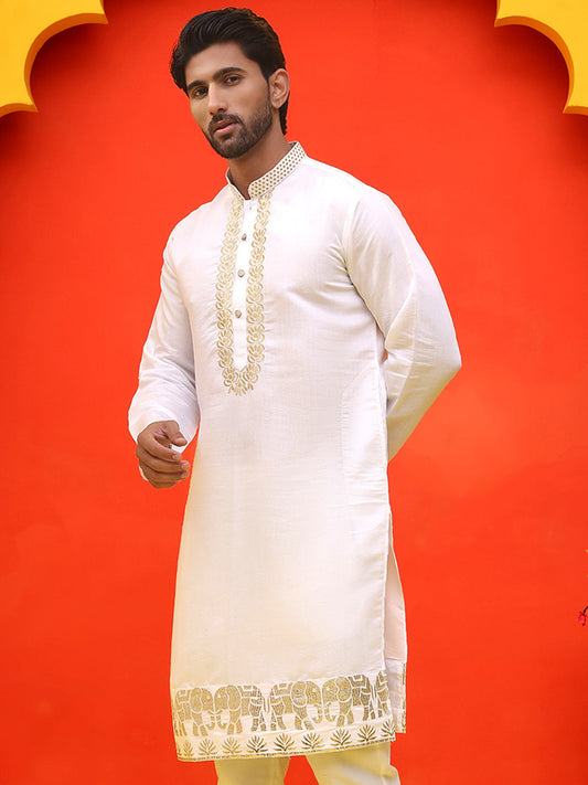 Embroidered Chikankari Kurtas For Men ( KO 5219 White )