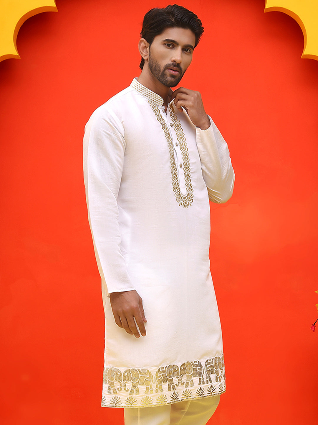 Embroidered Chikankari Kurtas For Men ( KO 5219 White )