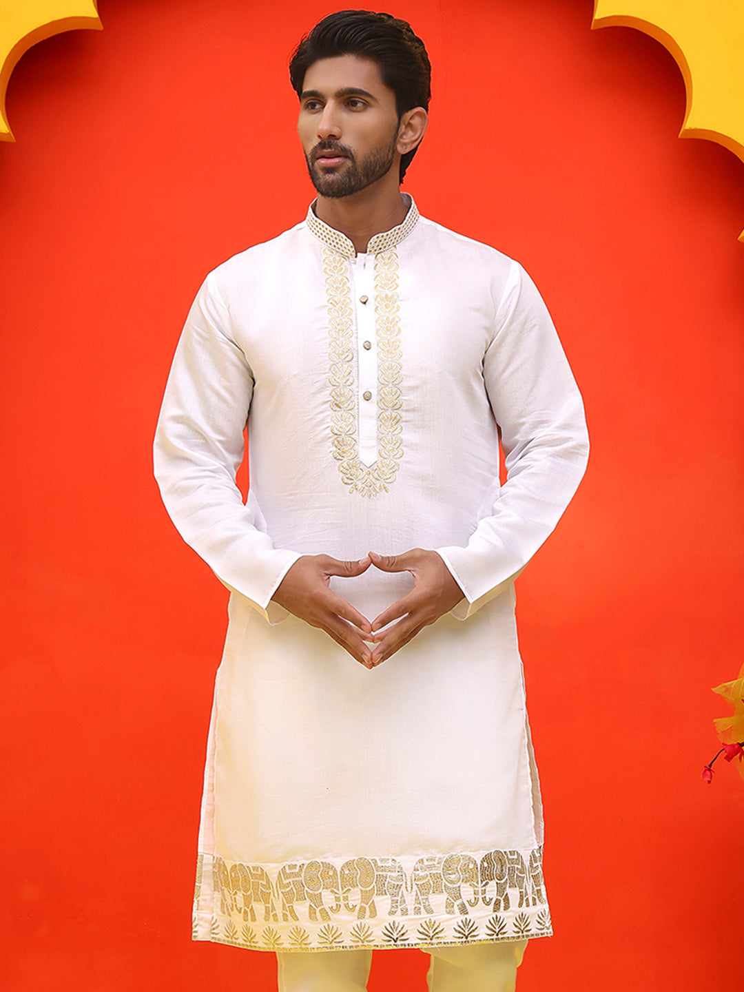 Embroidered Chikankari Kurtas For Men ( KO 5219 White )
