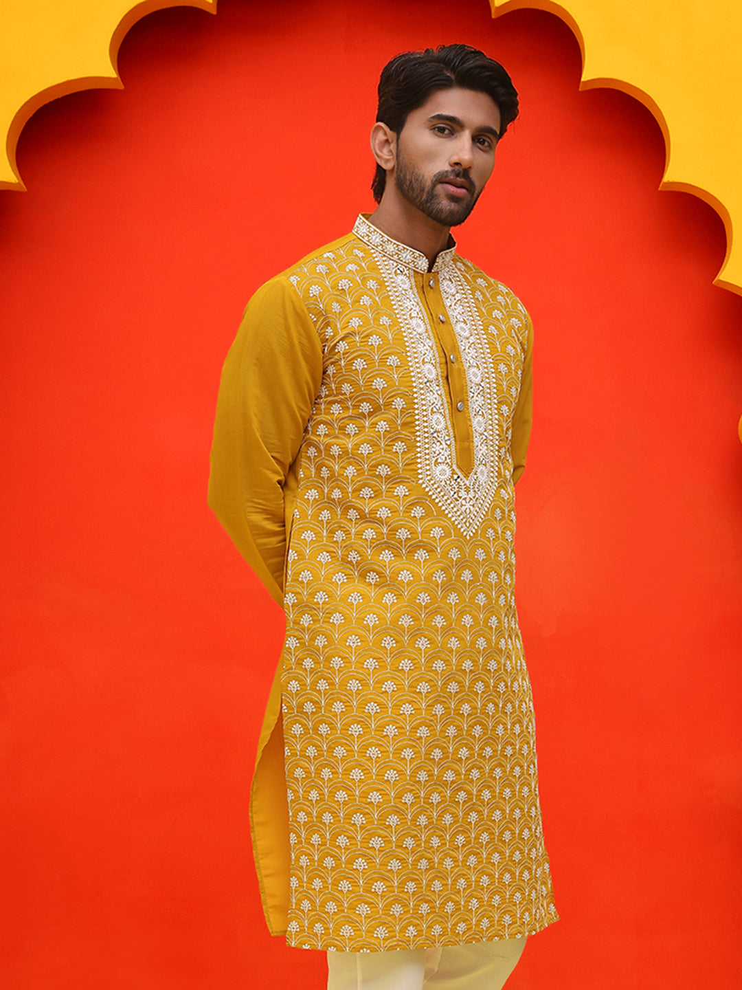 Embroidered Kurtas For Men ( KO 5220 Mustard )