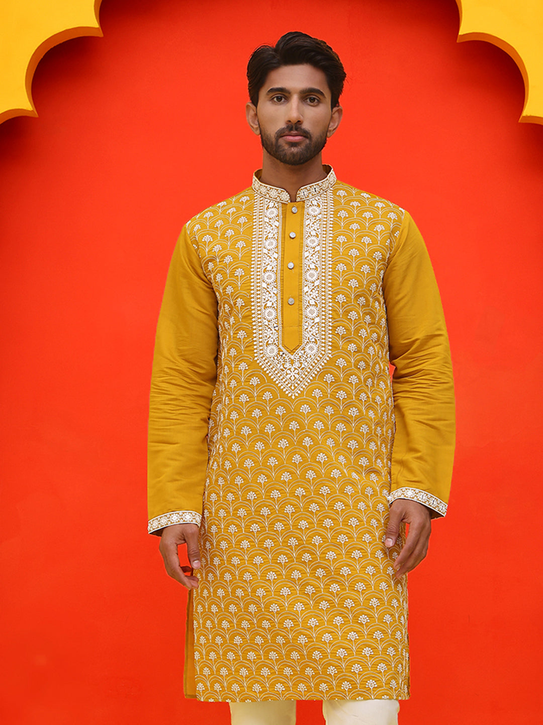 Embroidered Kurtas For Men ( KO 5220 Mustard )