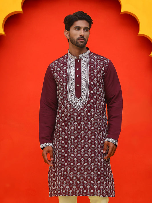 Embroidered Kurtas For Men ( KO 5220 Purple )