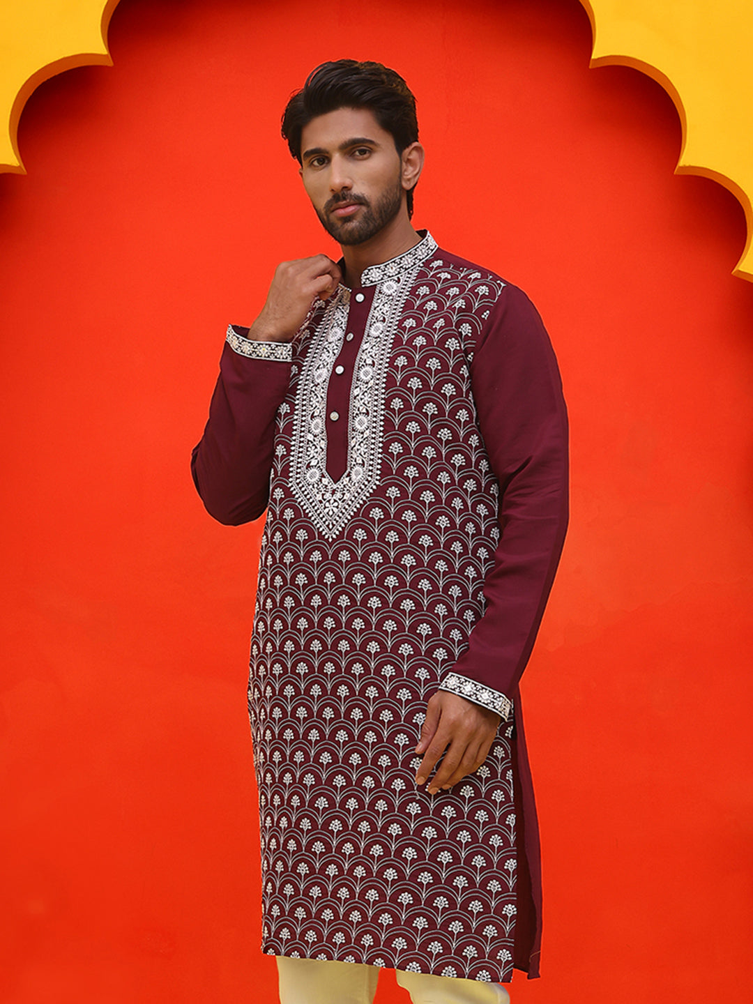 Embroidered Kurtas For Men ( KO 5220 Purple )