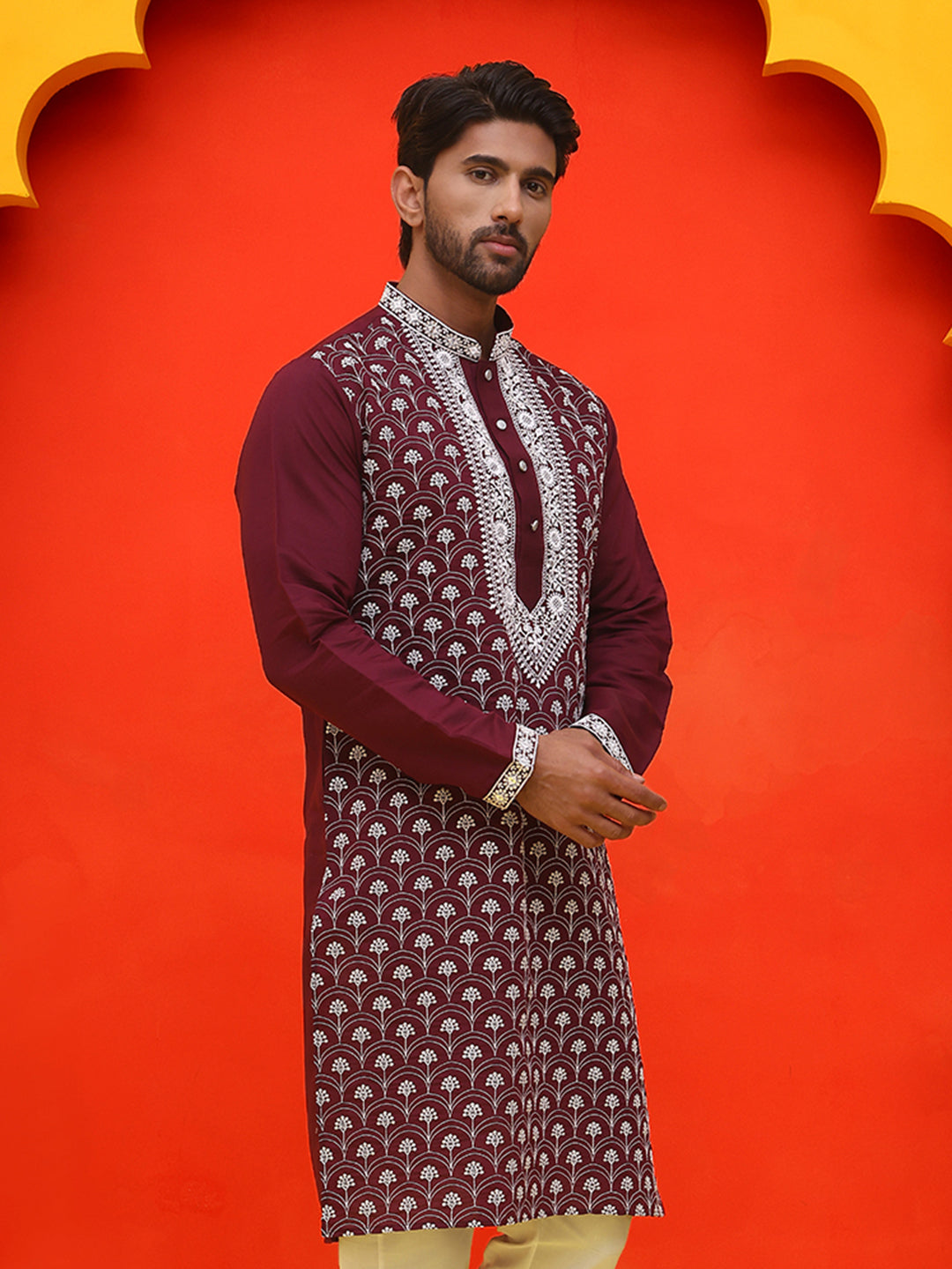 Embroidered Kurtas For Men ( KO 5220 Purple )