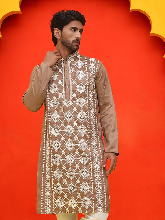 Embroidered Kurtas For Men ( KO 5223 Brown )