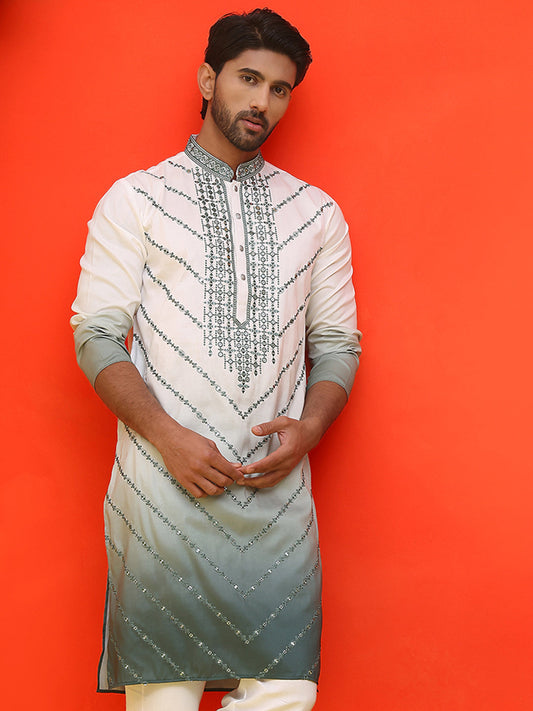 Ombre Printed & Embroidered Kurtas ( KO 5224 Grey )