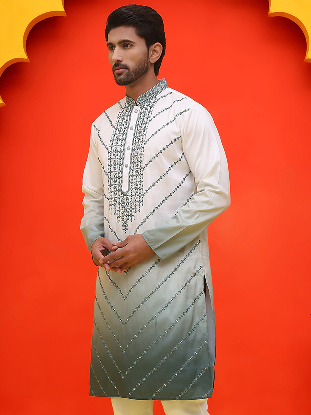 Ombre Printed & Embroidered Kurtas ( KO 5224 Grey )