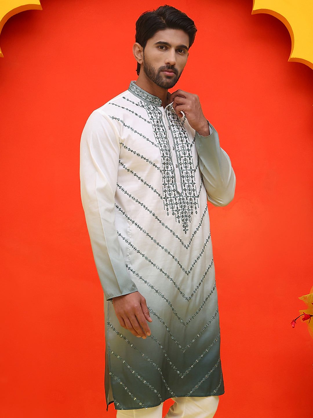 Ombre Printed & Embroidered Kurtas ( KO 5224 Grey )