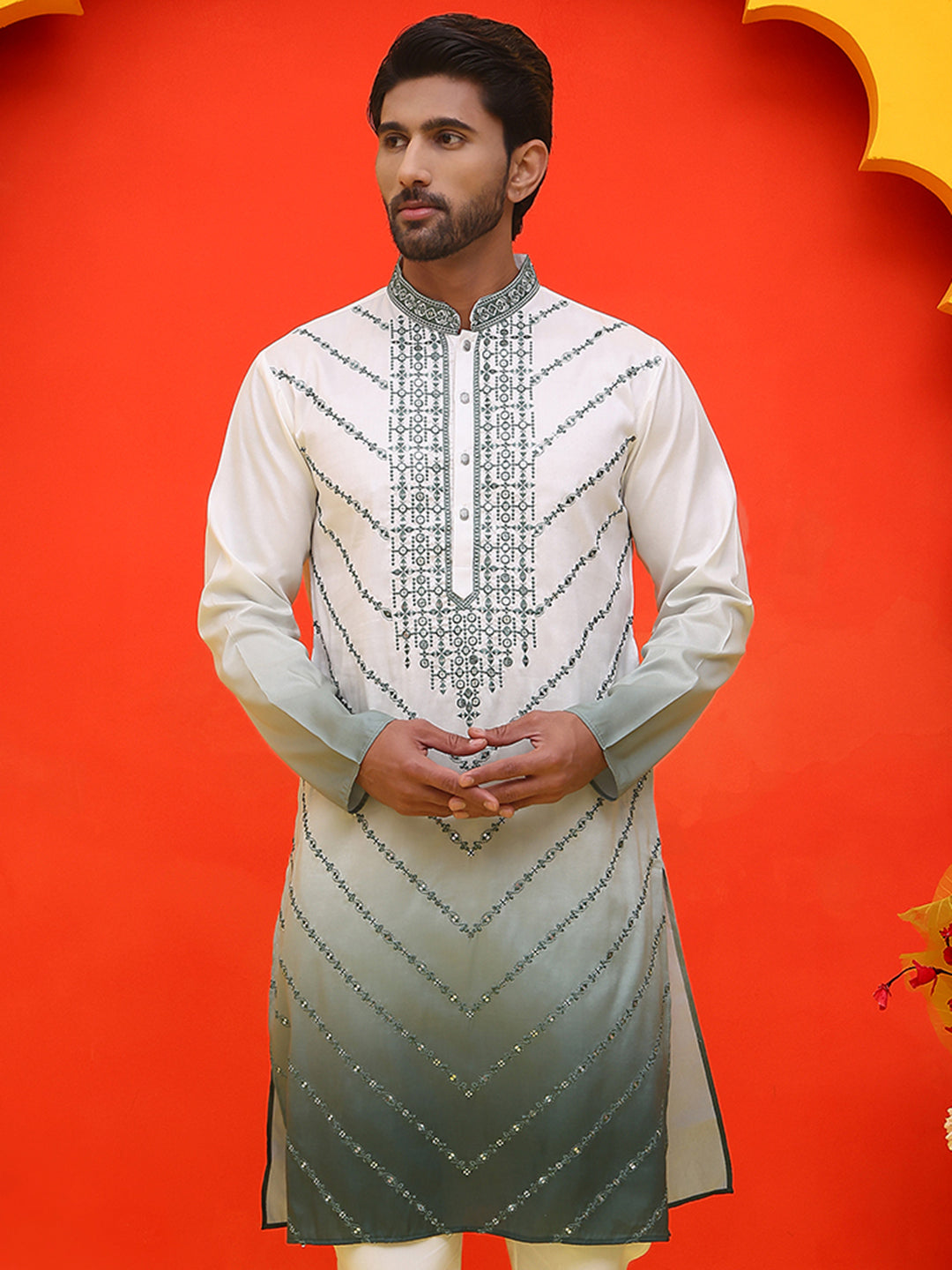 Ombre Printed & Embroidered Kurtas ( KO 5224 Grey )