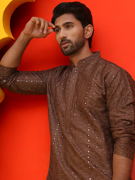 Embroidered straight Kurtas For Men ( KO 5225 Coffee )