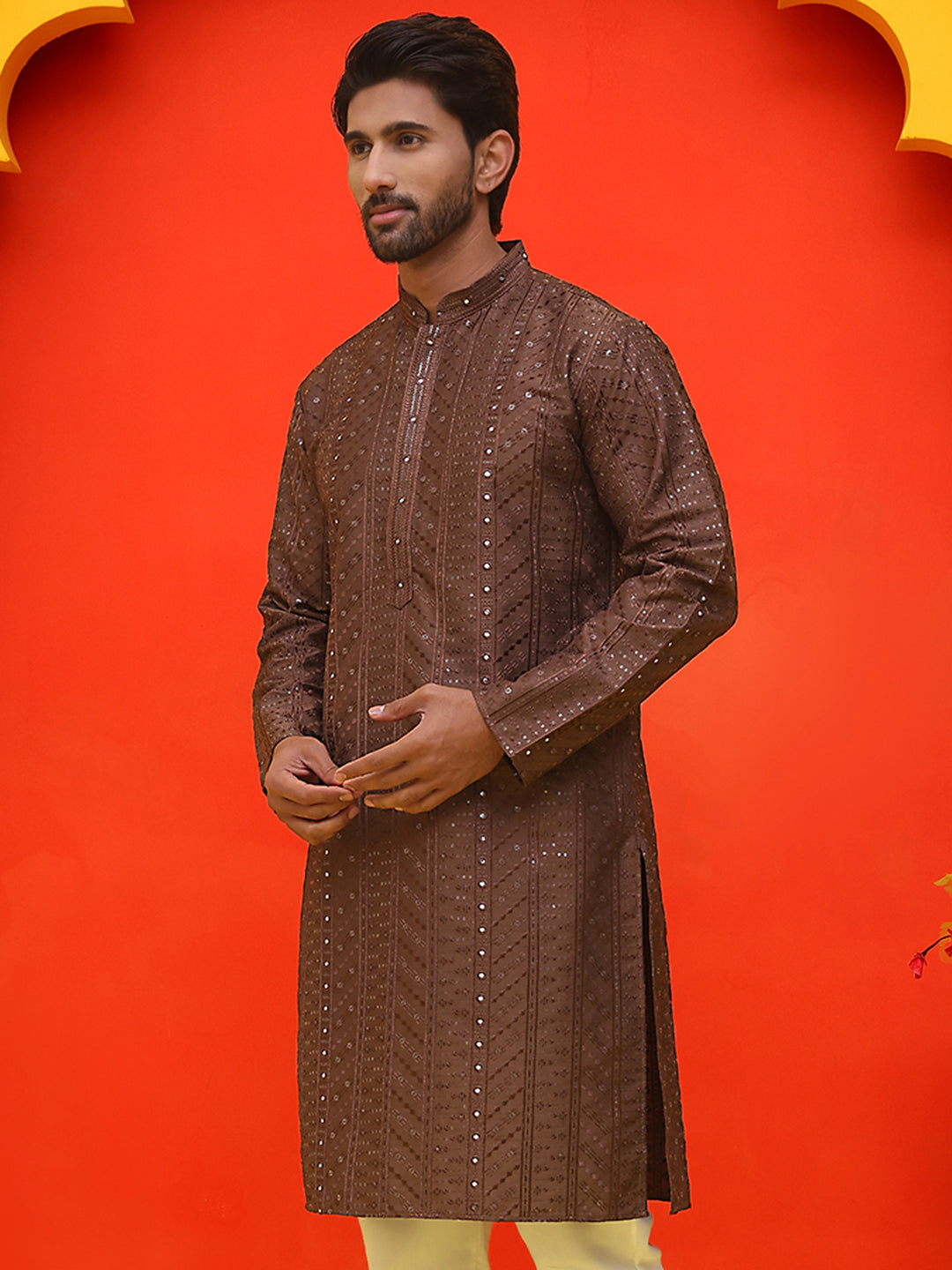 Embroidered straight Kurtas For Men ( KO 5225 Coffee )