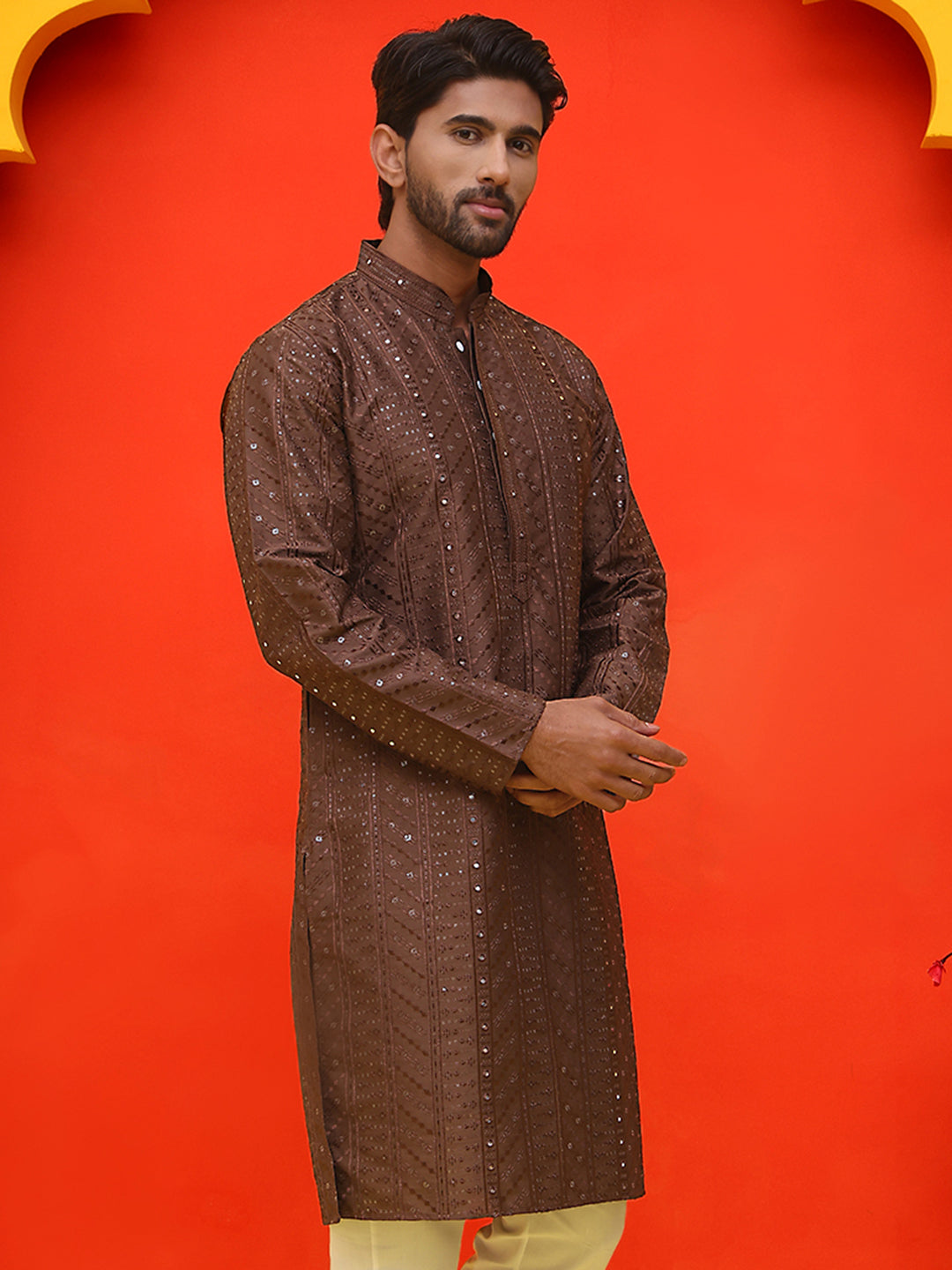 Embroidered straight Kurtas For Men ( KO 5225 Coffee )