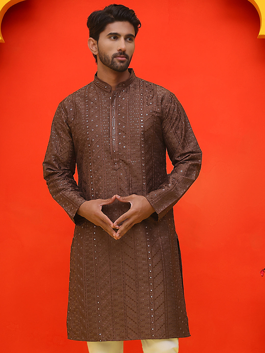 Embroidered straight Kurtas For Men ( KO 5225 Coffee )