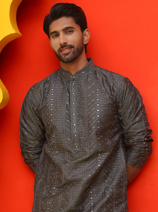 Embroidered straight Kurtas For Men ( KO 5225 Grey )