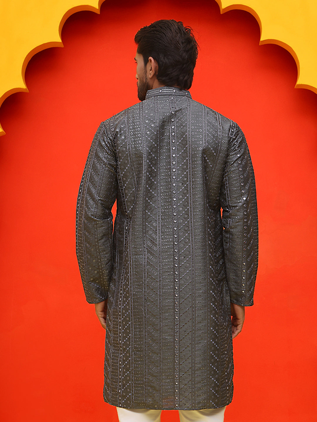 Embroidered straight Kurtas For Men ( KO 5225 Grey )