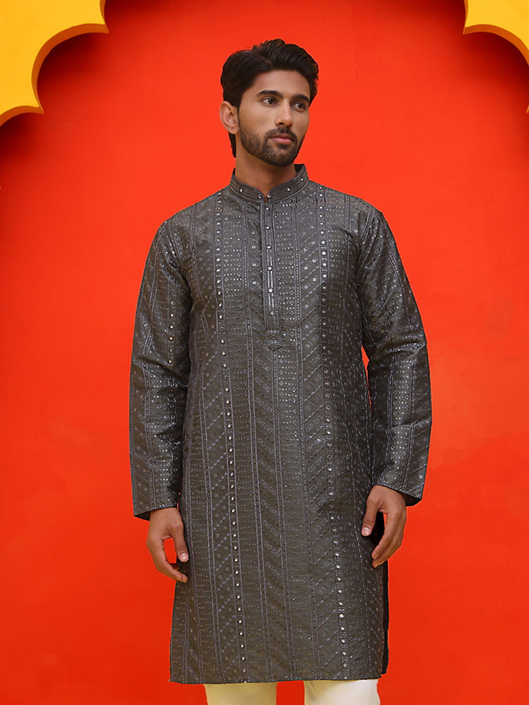 Embroidered straight Kurtas For Men ( KO 5225 Grey )