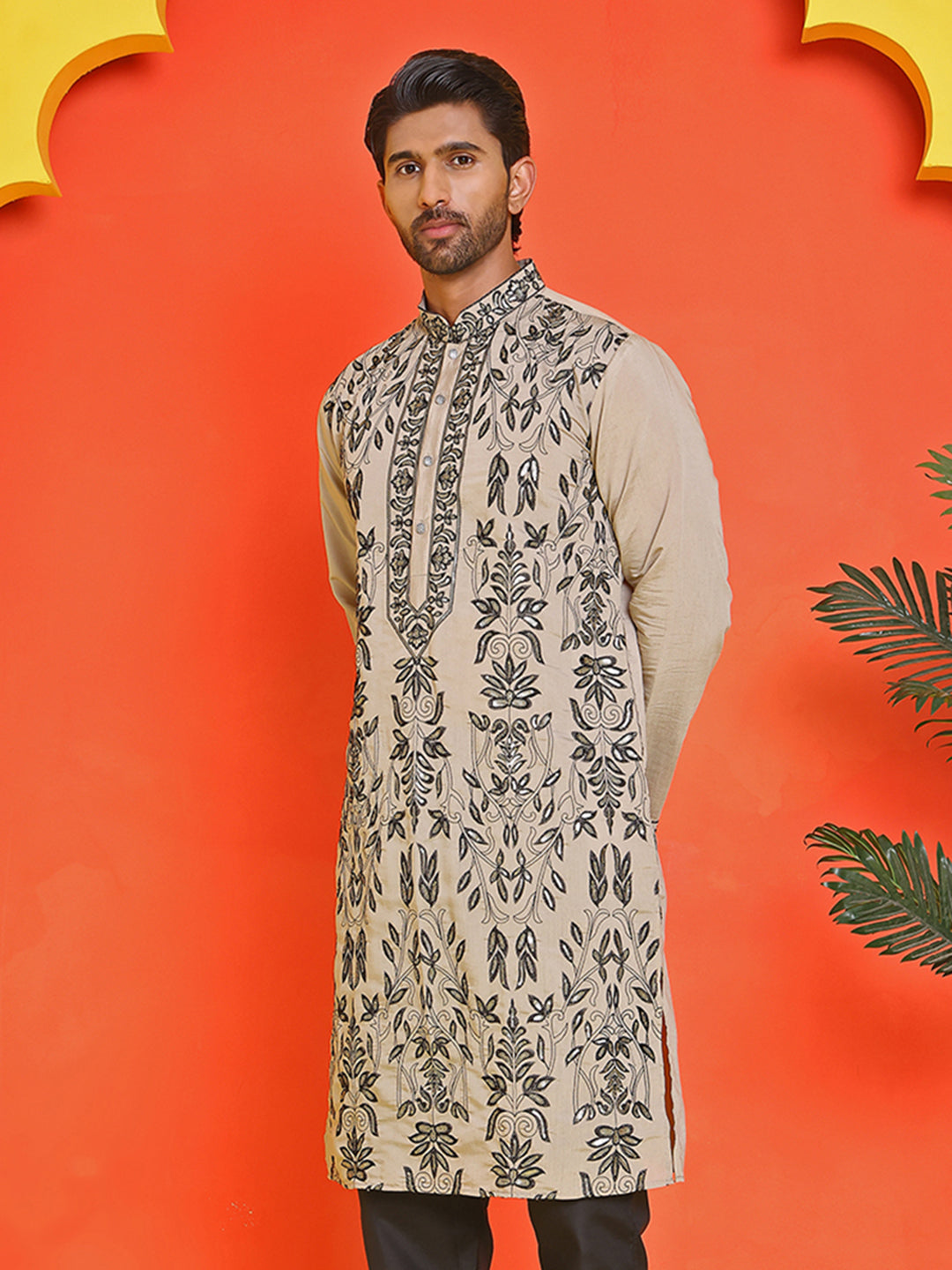 Embroidered & Sequins Kurtas For Men ( KO 5226 Beige )