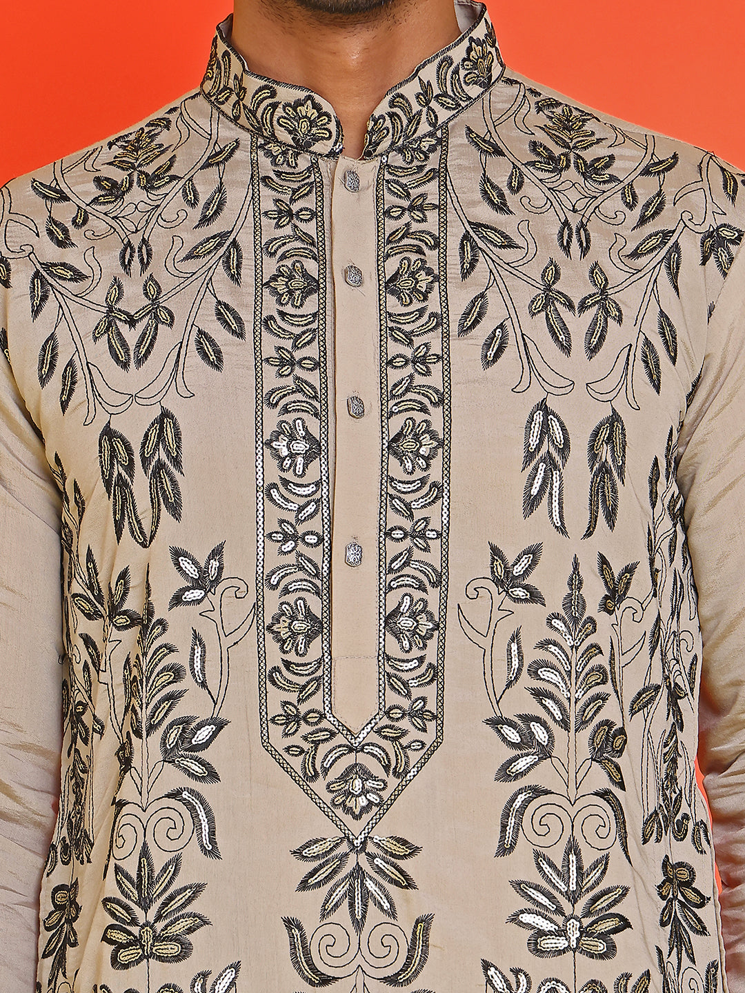 Embroidered & Sequins Kurtas For Men ( KO 5226 Beige )