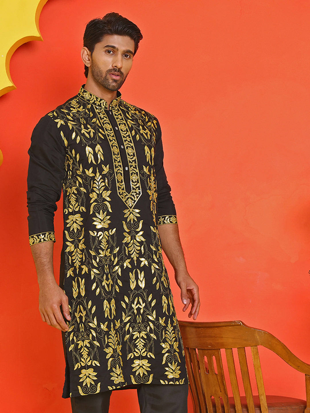 Embroidered & Sequins Kurtas For Men ( KO 5226 Black )