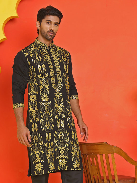 Embroidered & Sequins Kurtas For Men ( KO 5226 Black )