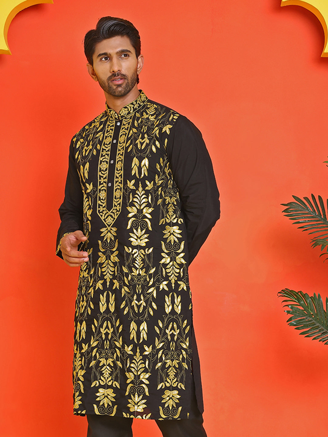 Embroidered & Sequins Kurtas For Men ( KO 5226 Black )