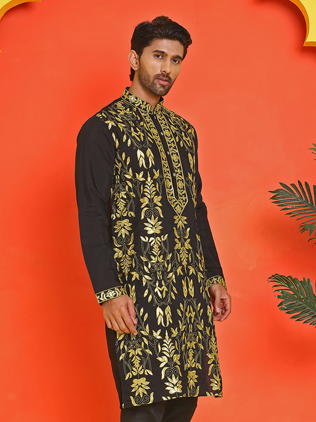 Embroidered & Sequins Kurtas For Men ( KO 5226 Black )
