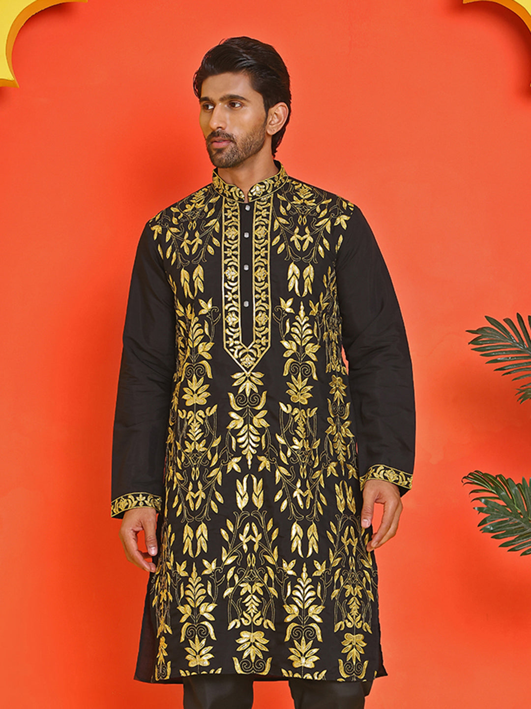 Embroidered & Sequins Kurtas For Men ( KO 5226 Black )