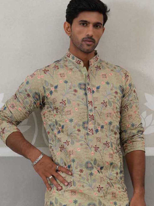 Embroidered Kurta For Men ( KO 5227 Pista ) [FF] [E-3-4]