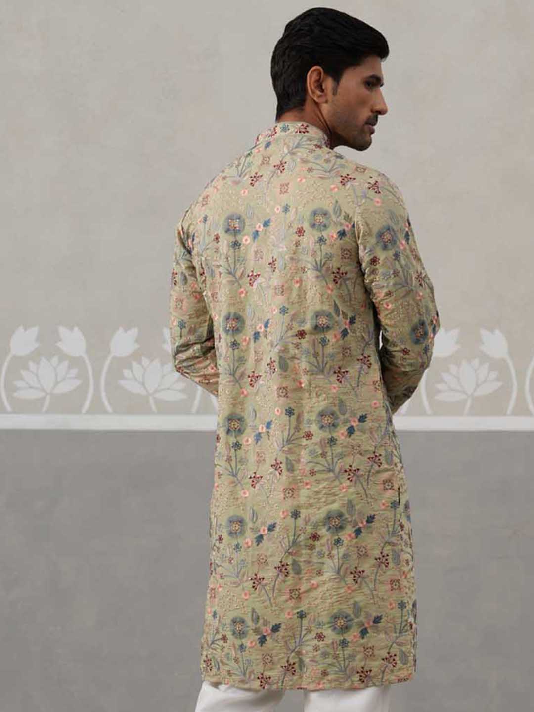 Embroidered Kurta For Men ( KO 5227 Pista ) [FF] [E-3-4]