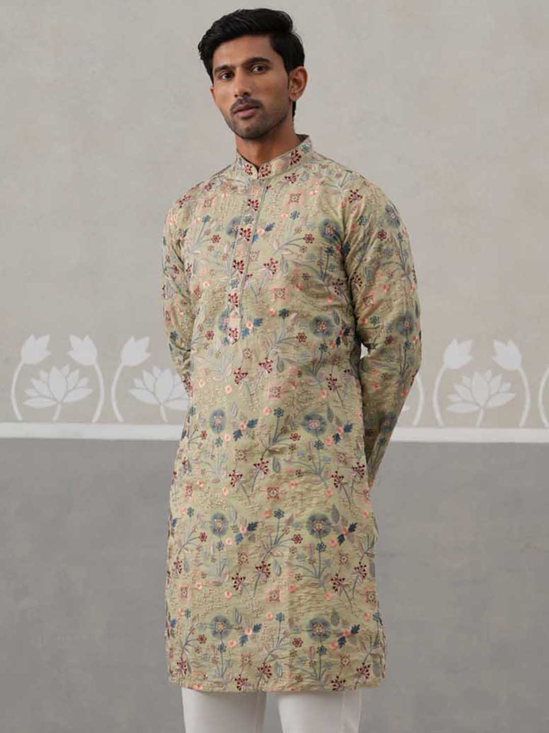 Embroidered Kurta For Men ( KO 5227 Pista ) [FF] [E-3-4]