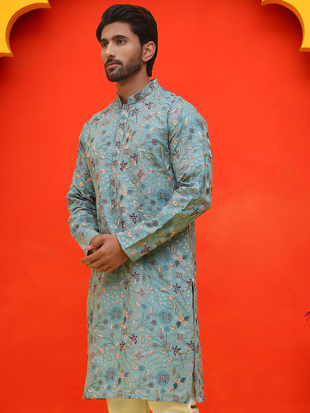 Embroidered Kurtas For Men ( KO 5227 Sky )
