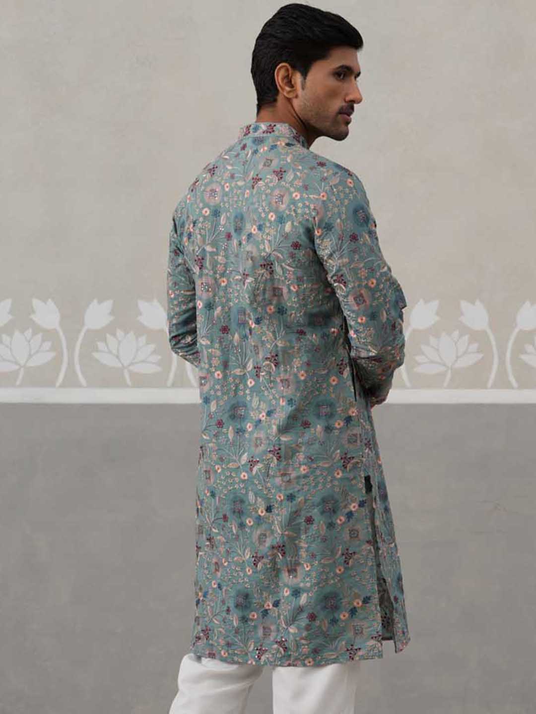 Embroidered Kurta For Men ( KO 5227 Sky ) [FF] [E-3-4]