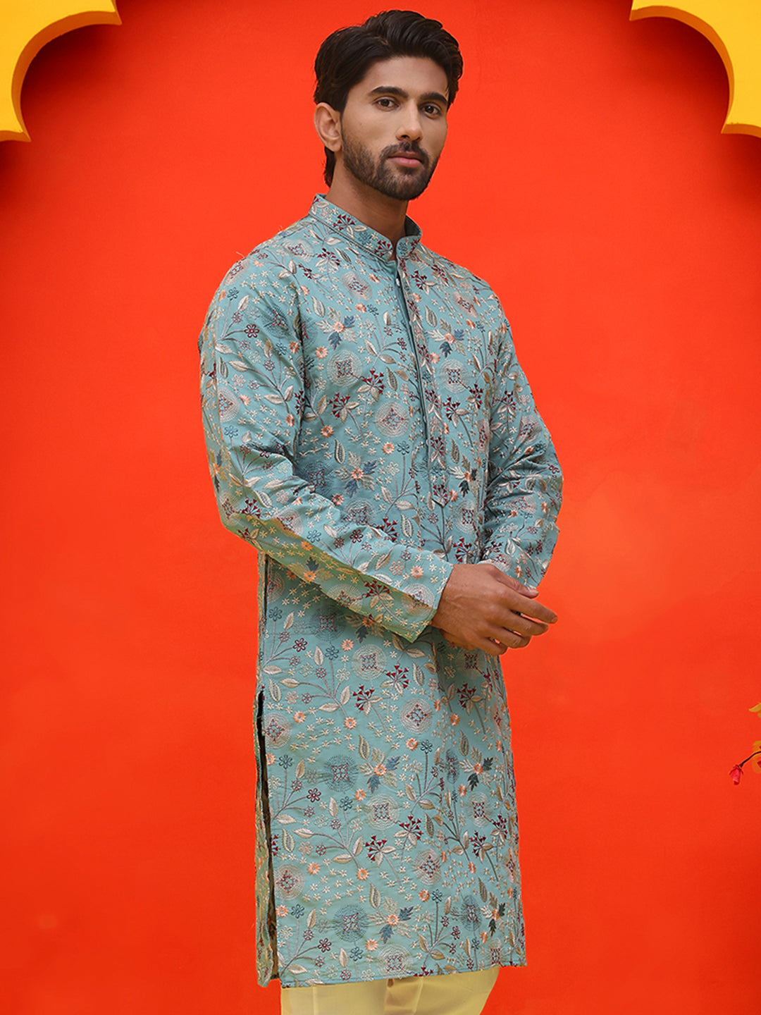 Embroidered Kurtas For Men ( KO 5227 Sky )