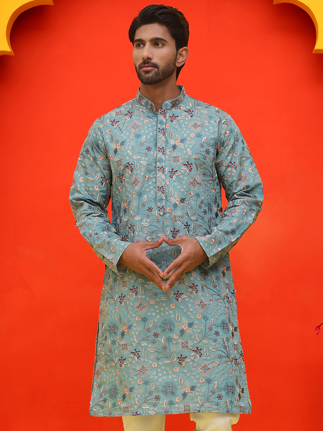 Embroidered Kurtas For Men ( KO 5227 Sky )