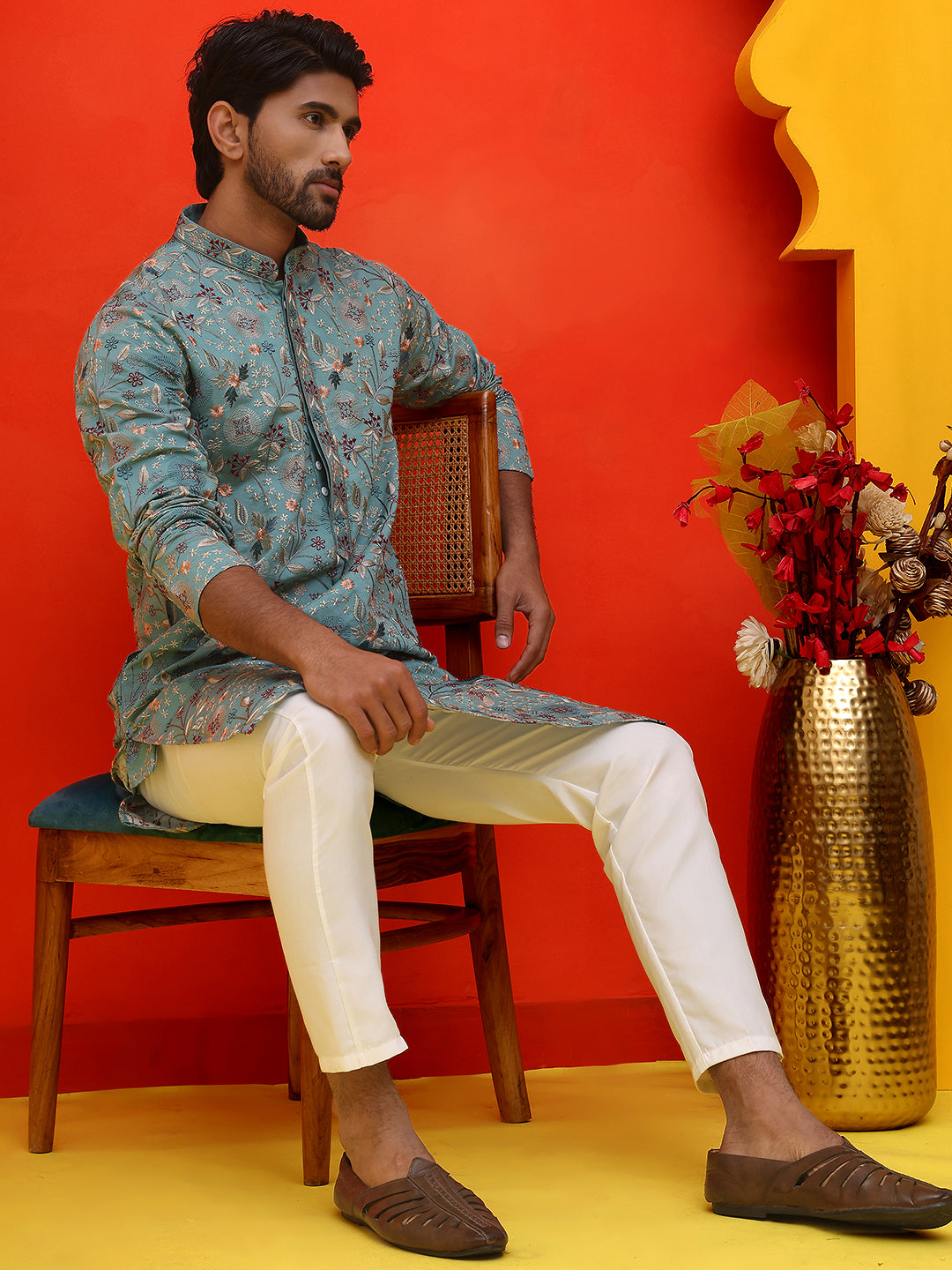 Embroidered Kurtas For Men ( KO 5227 Sky )