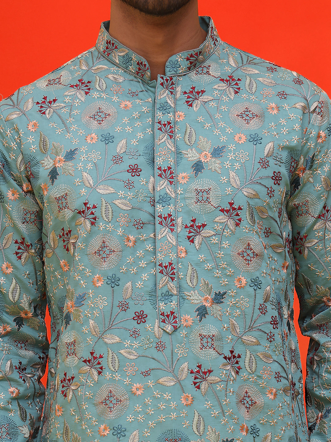 Embroidered Kurtas For Men ( KO 5227 Sky )