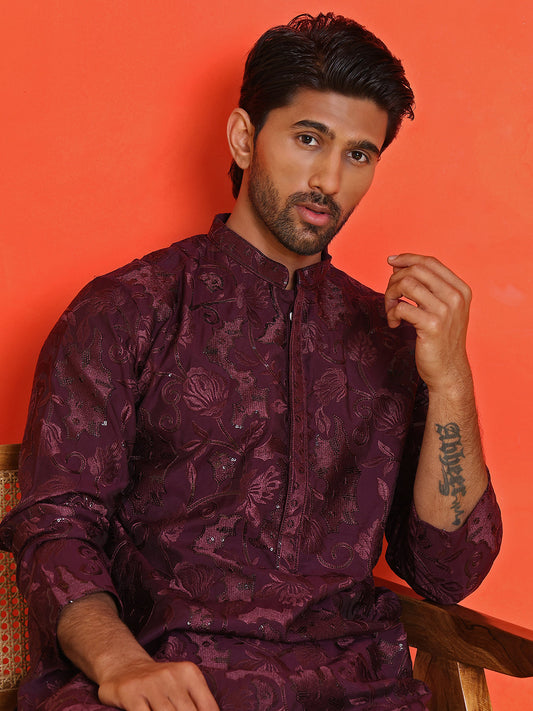 Embroidered Kurtas For Men ( KO 5228 Purple )