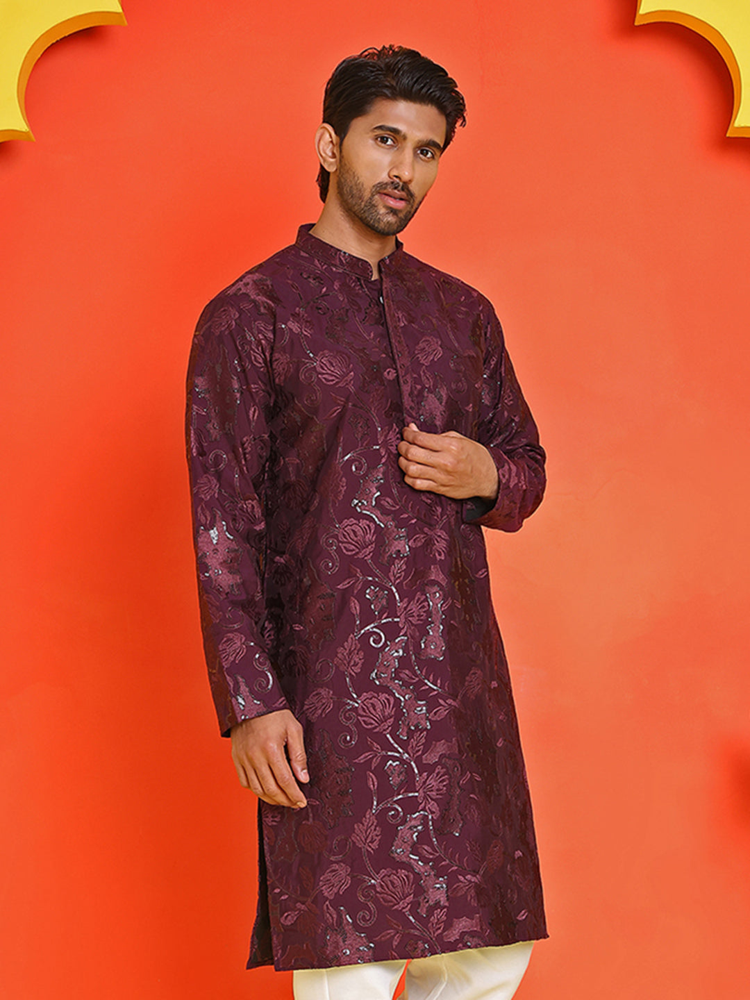 Embroidered Kurtas For Men ( KO 5228 Purple )